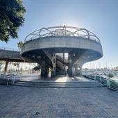 Spiral Staircase in Rainbow Harbor Pedestrian Bridge