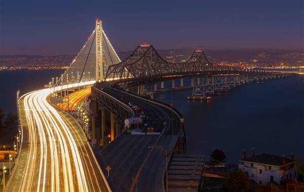 San Francisco-Oakland Bay Bridge - Highway 80 - Pedestrian Walkway & Bike Path (9/14/2013 - Credits: "The two bridges" by Frank Schulenburg (CC BY-SA 2.0)[https://creativecommons.org/licenses/by-sa/2.0/legalcode]https://www.flickr.com/photos/frank_schulenburg/)