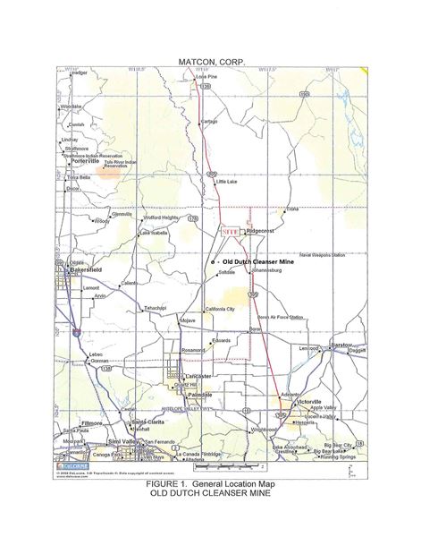 Cudahy's Old Dutch Cleanser Mine (Located within Red Rock Canyon State Park) - General Location Map (11/5/2024 - Credits: MATCON Corporation)