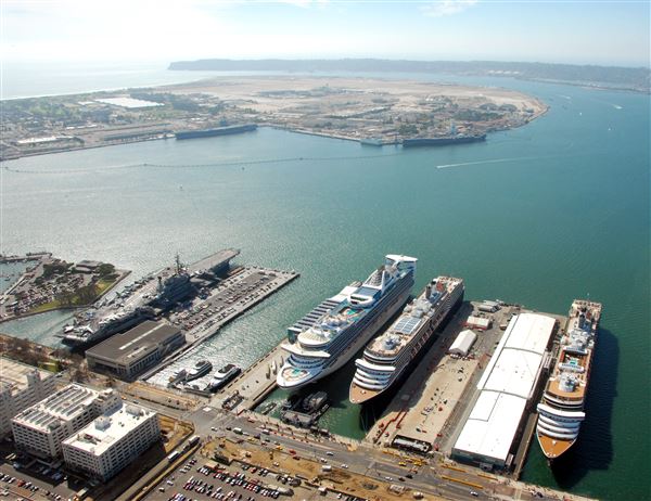 San Diego Bay and the Unified Port of San Diego (10/4/2012 - Credits: By Port of San Diego - Flickr: Cruise Ships Visit Port of San Diego (October 2012), CC BY 2.0, https://commons.wikimedia.org/w/index.php?curid=21961569)