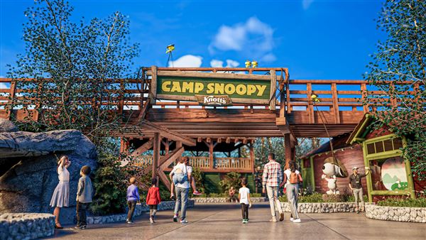 Knott's Berry Farm & Knott's California Marketplace - Camp Snoopy Entrance (5/15/2025 - Credits: Six Flags Entertainment Corporation)