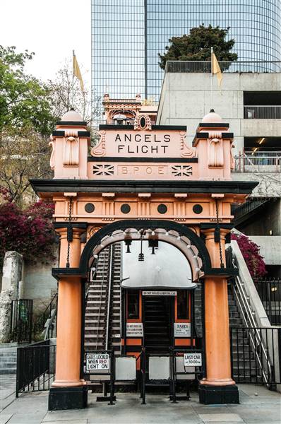 Angels Flight Railway (4/27/2013 - Credits: "20130427_5511.jpg" by Jim Maurer (CC BY-NC-ND 2.0)[https://creativecommons.org/licenses/by-nc-nd/2.0/legalcode] https://www.flickr.com/photos/schaffner/)