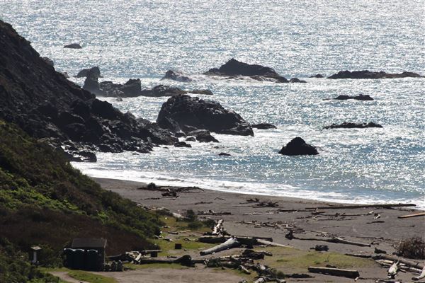 Navarro River Beach - Navarro River Redwoods State Park (SP) - Shape of the beach changes during each season. Stretch of beach lengthens and closes up Navarro River mouth during summer months. Amount of driftwood also varies annually. (3/2/2017 - Credits: Kellen Lim)