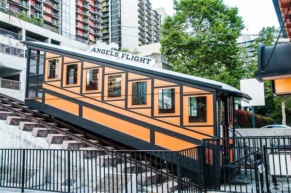 Angels Flight Railway (4/27/2013 - Credits: "20130427_5394.jpg" by Jim Maurer (CC BY-NC-ND 2.0)[https://creativecommons.org/licenses/by-nc-nd/2.0/legalcode] https://www.flickr.com/photos/schaffner/)
