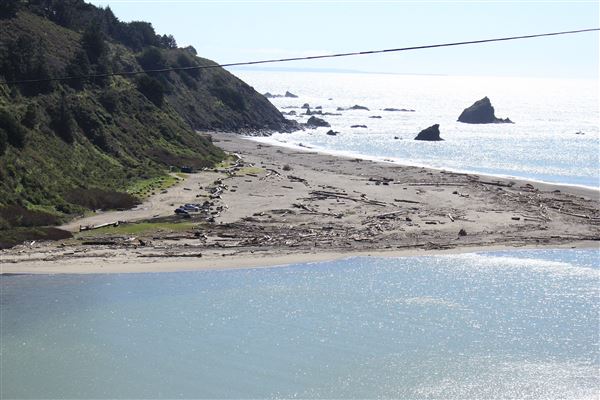 Navarro River Beach - Navarro River Redwoods State Park (SP) - Shape of the beach changes during each season. Stretch of beach lengthens and closes up Navarro River mouth during summer months. Amount of driftwood also varies annually. (3/2/2017 - Credits: Kellen Lim)