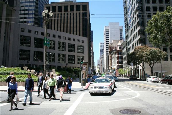 Financial District, San Francisco - California St. at Davis (10/29/2025 - Credits: San Francisco City & County Film Commission)